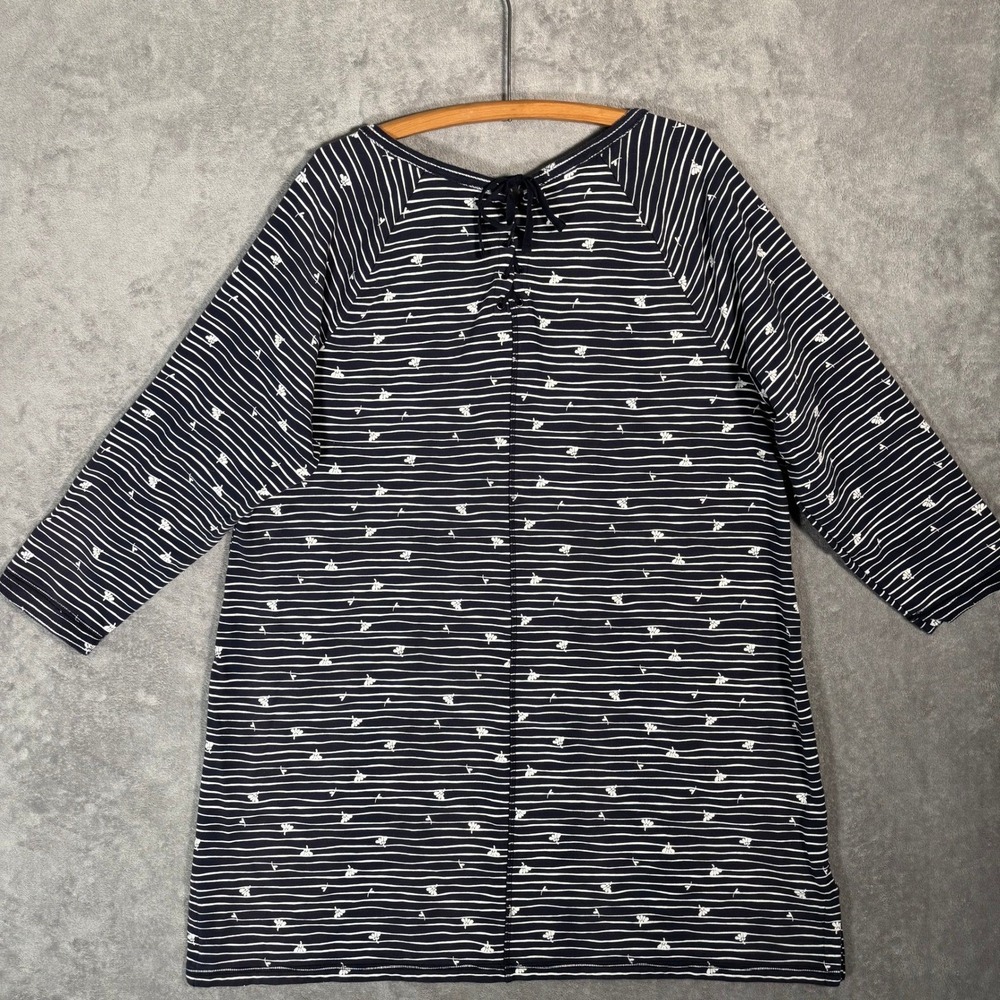 T by Talbots Navy Blue Striped Lace Up Back Tunic Top 3X Cotton Heavy Thick - Picture 2 of 15